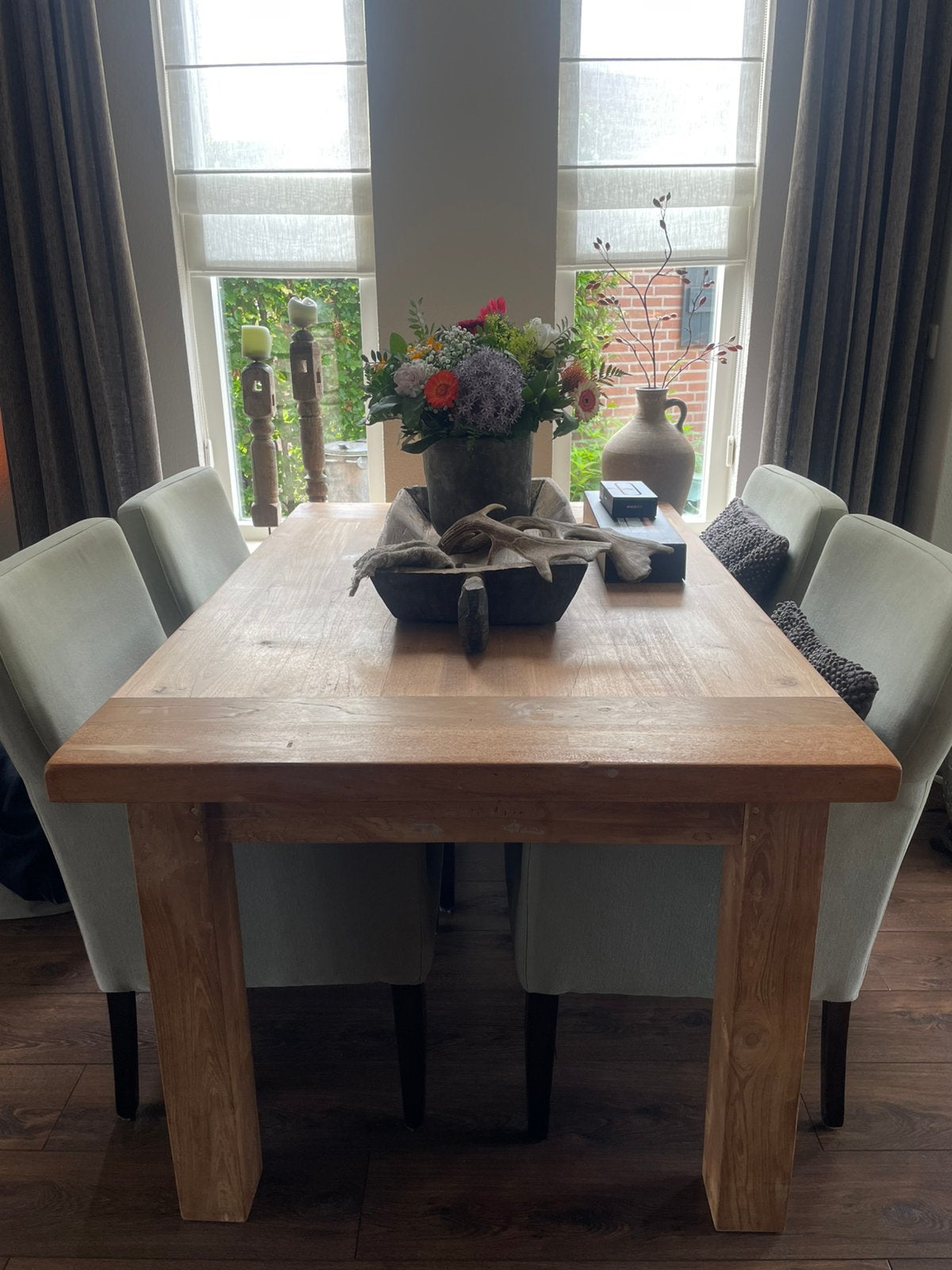 Zware teakhouten eettafel 1.50m lang, Ophalen, Gebruikt, Teakhout, 50 tot 100 cm
