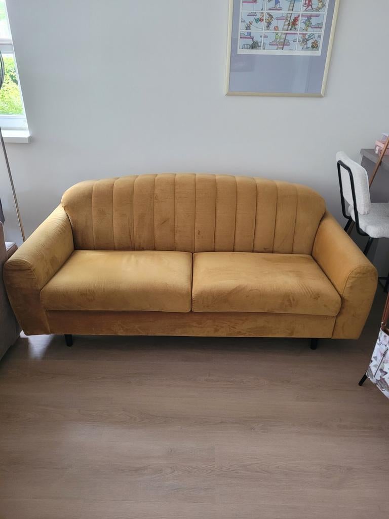Okergele 2,5 zits bank, Ophalen, Gebruikt, 150 tot 200 cm, Tweepersoons