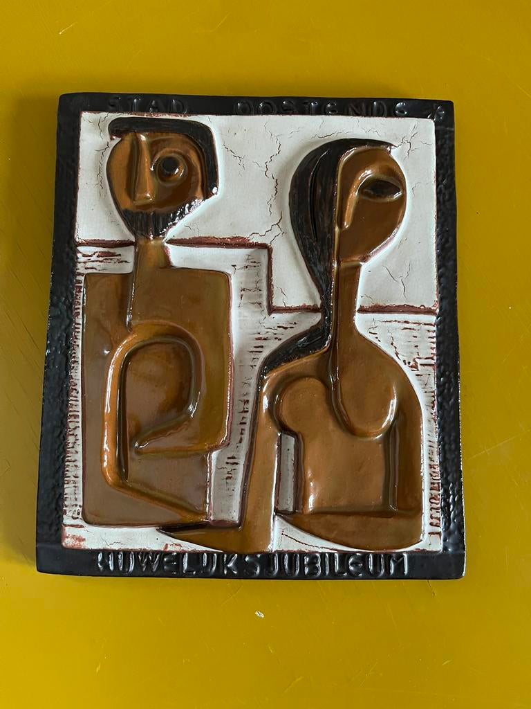 Plaquette wandtegel keramiek huwelijksjubileum stad Oostende, Antiek en Kunst, Antiek | Keramiek en Aardewerk, Ophalen of Verzenden