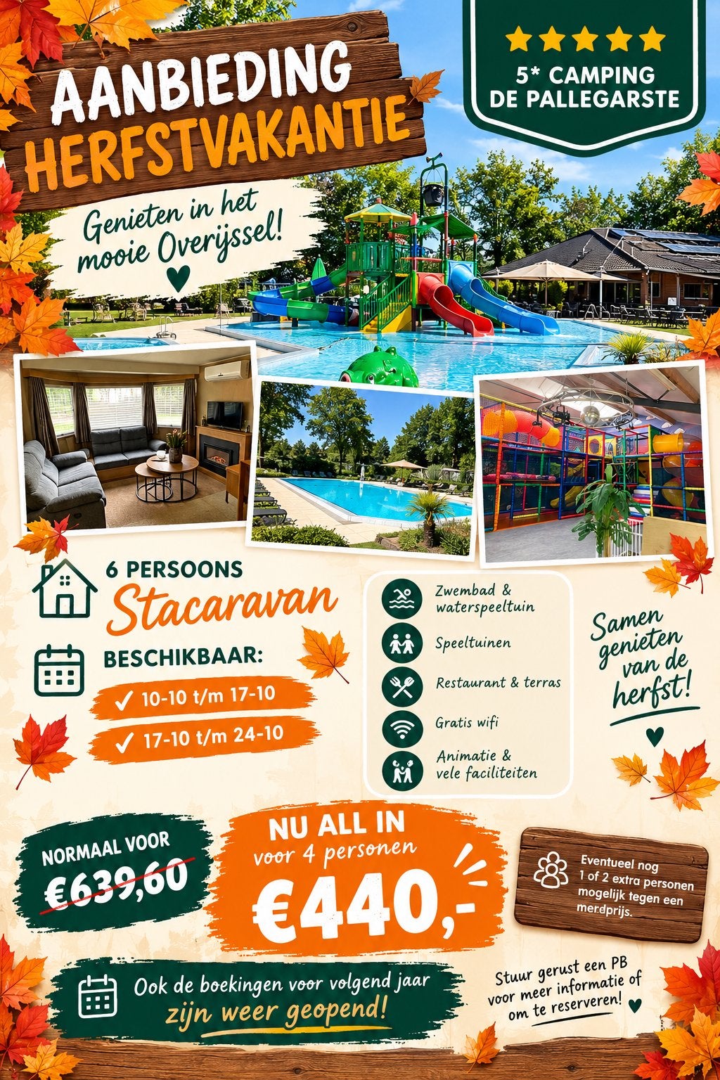 6P gerestylde stacaravan te huur 5* camping de Pallegarste