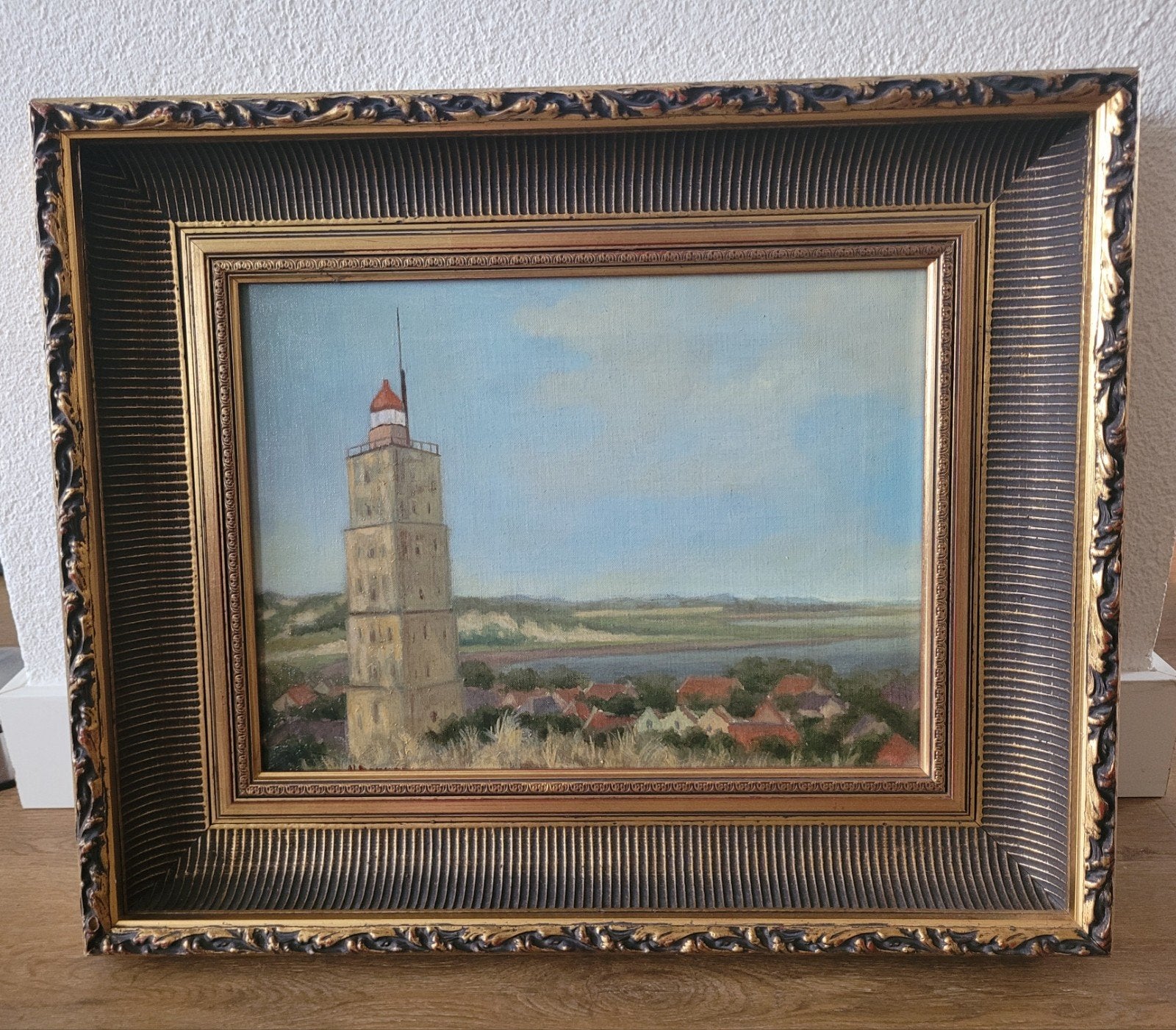 Doek 'De Brandaris' West Terschelling gesigneerd H. Dekker, Antiek en Kunst, Maritiem / water, Nederlandse school, Doek, Ophalen of Verzenden