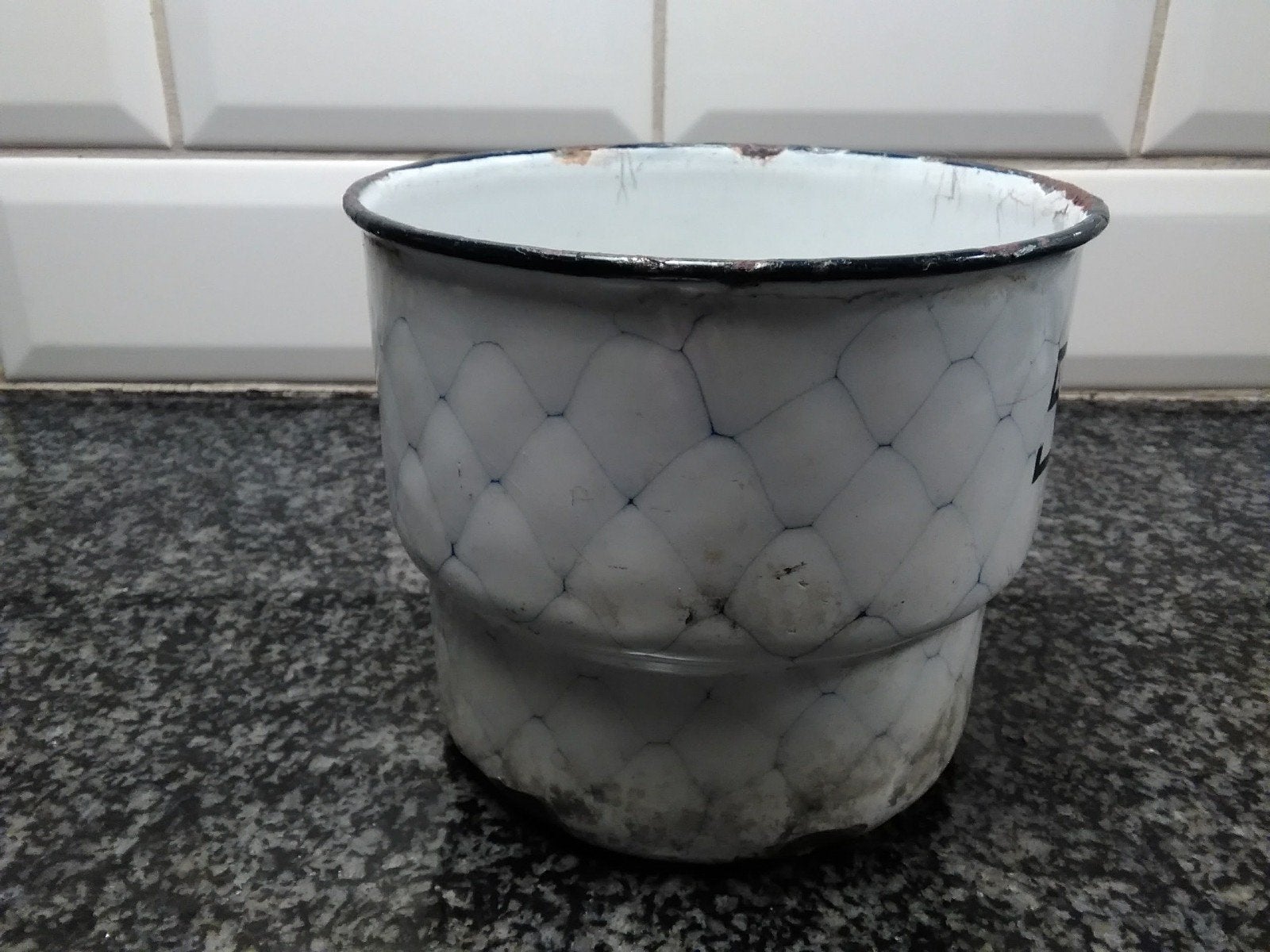 Emaille potje met wolkjesmotief., Antiek en Kunst, Ophalen of Verzenden