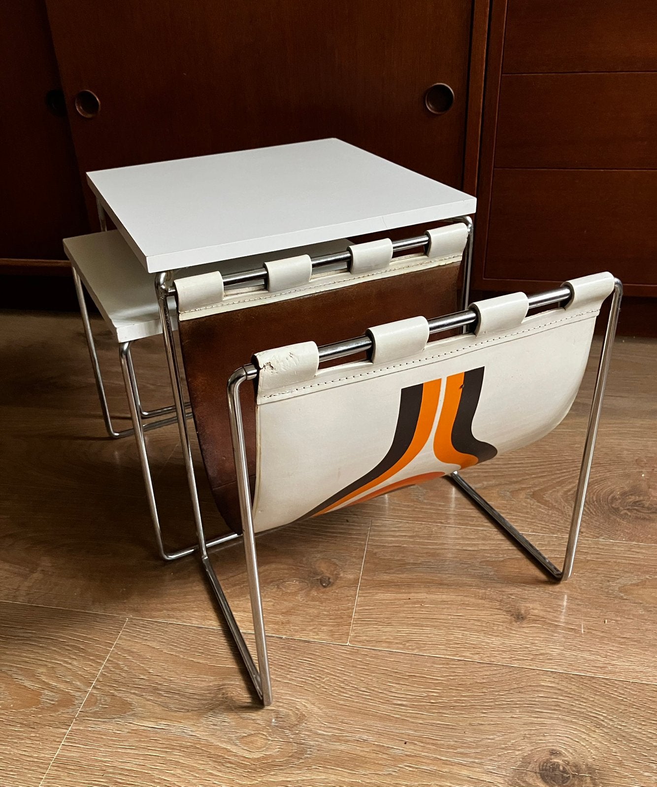 70s Vintage Brabantia tafeltjes met lectuurbak., Ophalen, Gebruikt, Vintage, Bijzettafel met lectuurbak