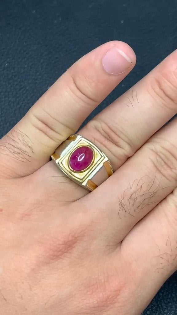Zilveren ring Natuurlijke Robijn Cabochon (maat 23), 20 of groter, Verzenden, Heer, Nieuw