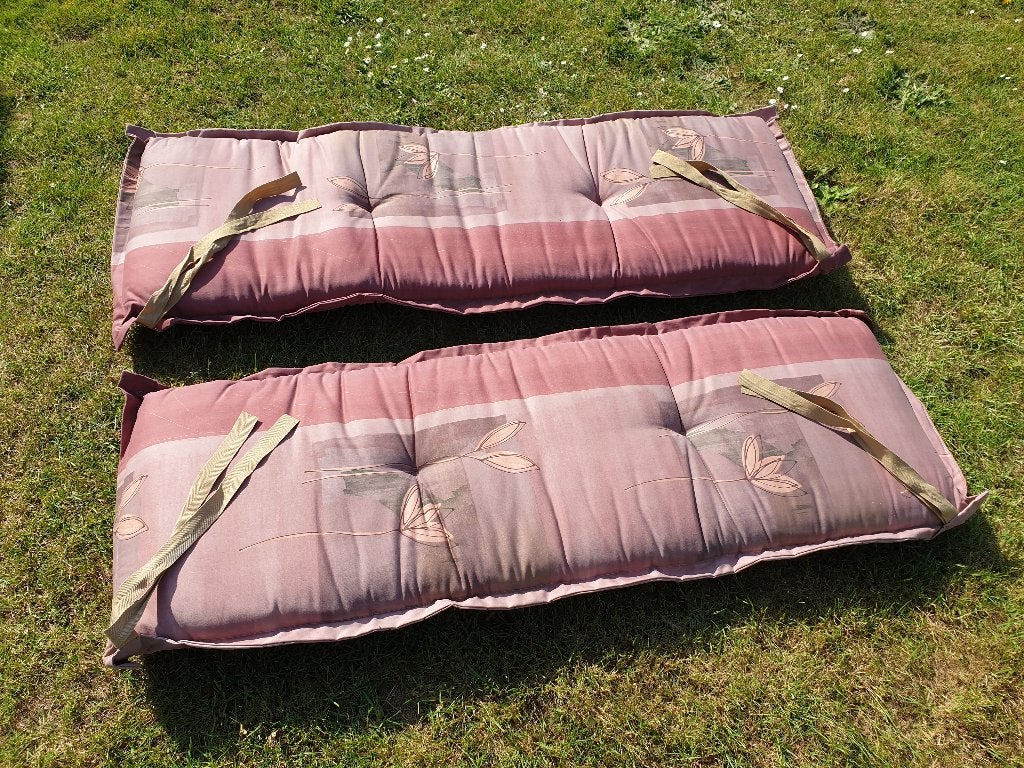 Tuin bank zit kussens kussen tuinbank 2x i.z.g.s. teak bank, Ophalen of Verzenden, Gebruikt, Overige materialen