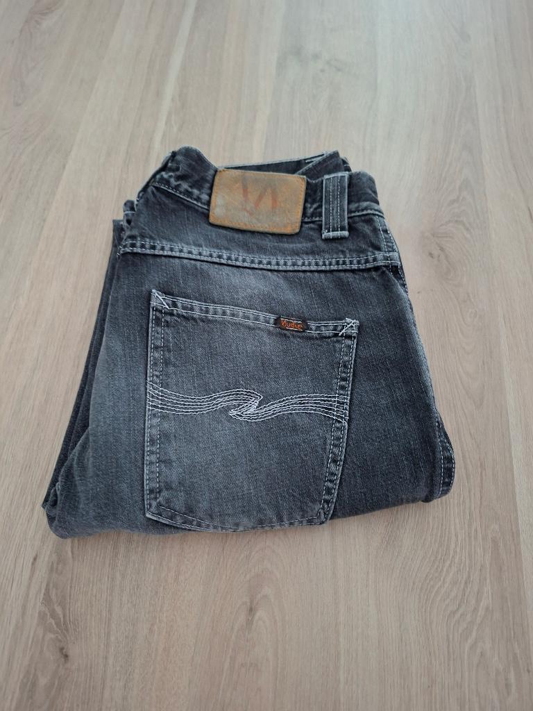 Nudie Jeans Used Black low Slim Jim 32/34, Ophalen, Nudie Jeans, Zwart, W32 (confectie 46) of kleiner