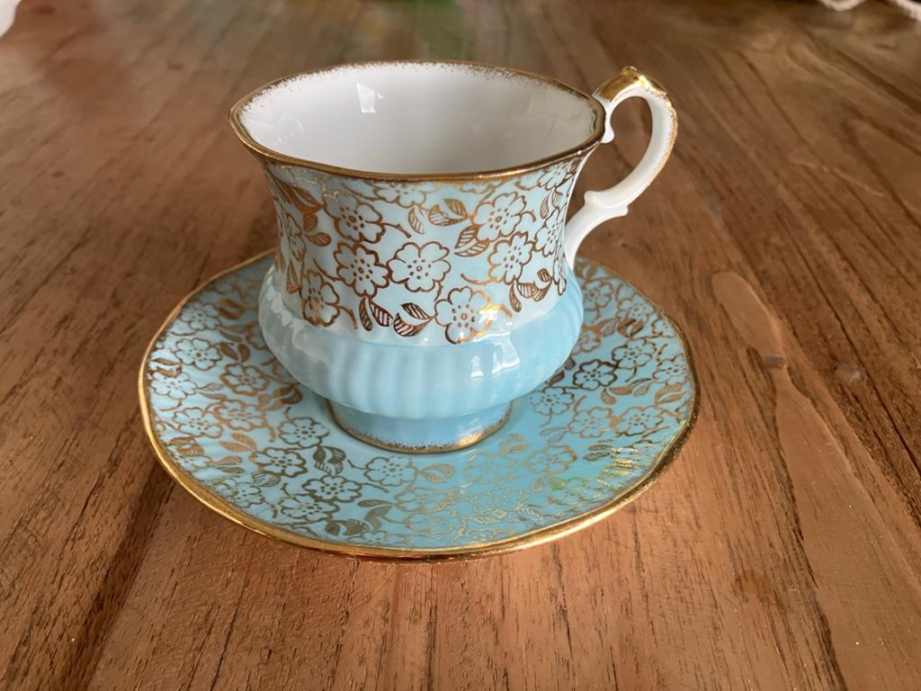 Vintage Elizabethan kop en schotel blauw/goud, Ophalen of Verzenden