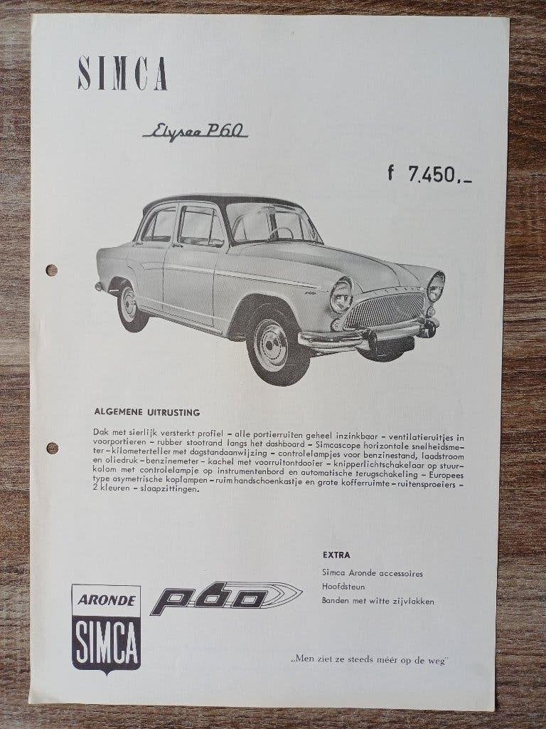 Simca Elysee P60 leaflet, Verzenden, Zo goed als nieuw, Overige merken