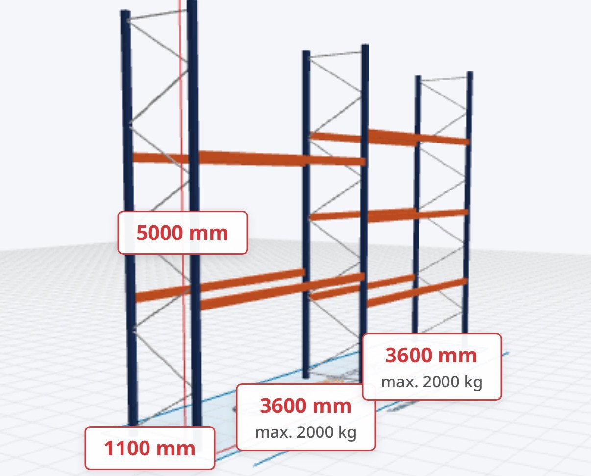 Palletstelling 3 staanders 5000x1100 en 10 liggers 3600mm, Ophalen of Verzenden, Stellingbrenger, Info@stellingbrenger.nl, Eckertstraat 48 Kampen