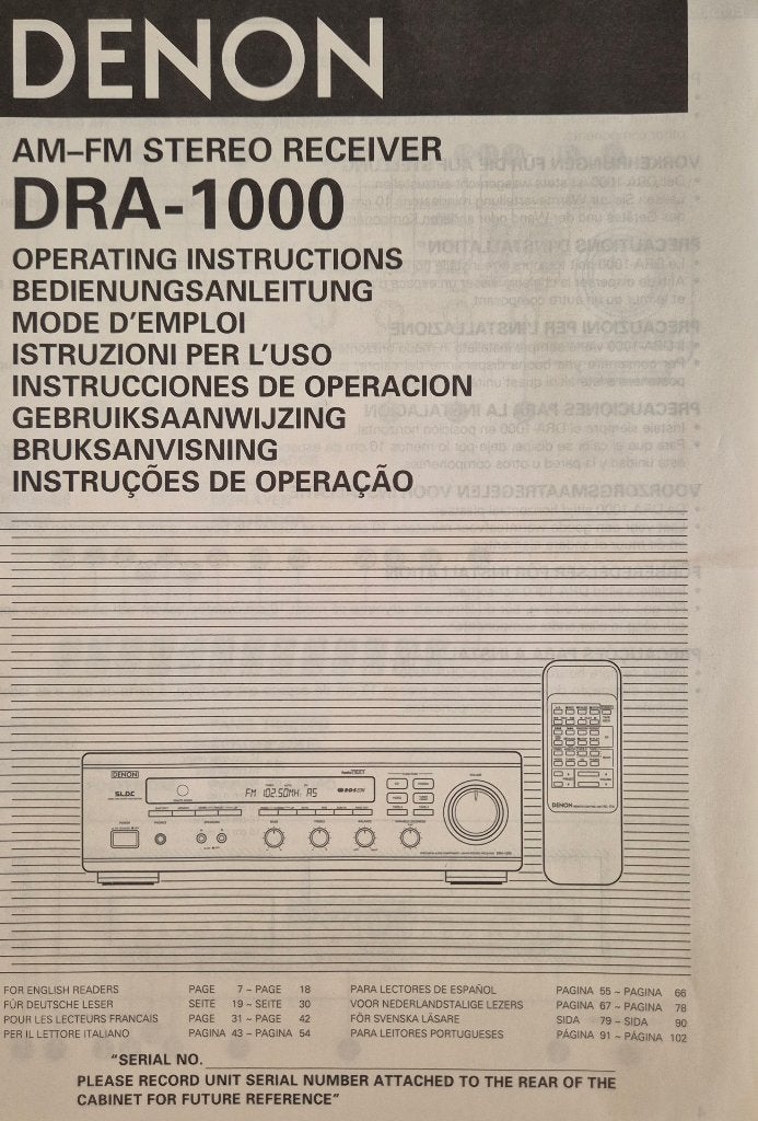Denon DRA 1000 Tuner/versterker, Gebruikt, Denon, Ophalen of Verzenden, 60 tot 120 watt