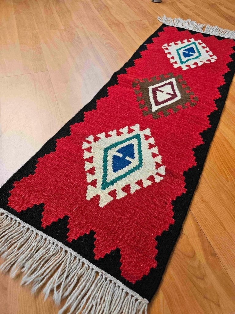 Kelim loper 98/35 cm, Zo goed als nieuw, DJT De Juiste Toon, Rechthoekig, Groen