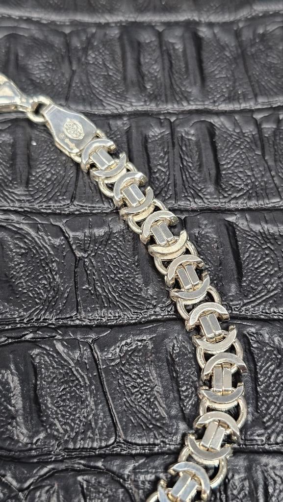 925 Zilveren Platte Koningsschakel Armband 22cm / 7mm, Ophalen of Verzenden, Nieuw, Zilver, Zilver