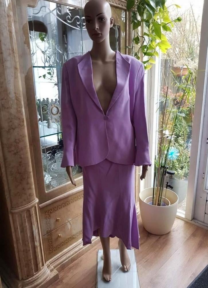 Elegante kostuum jas met rok - Maat 42, Kostuum of Pak, TC, Paars, Maat 42/44 (L)