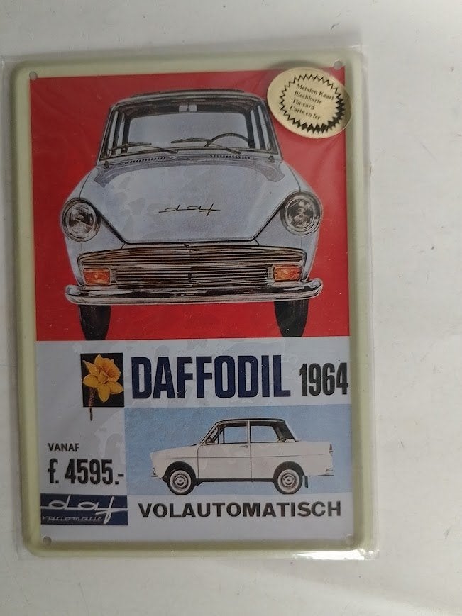 DAF Daffodil reclamebordje blik 1964, Verzamelen, Ophalen of Verzenden, Nieuw, Auto's