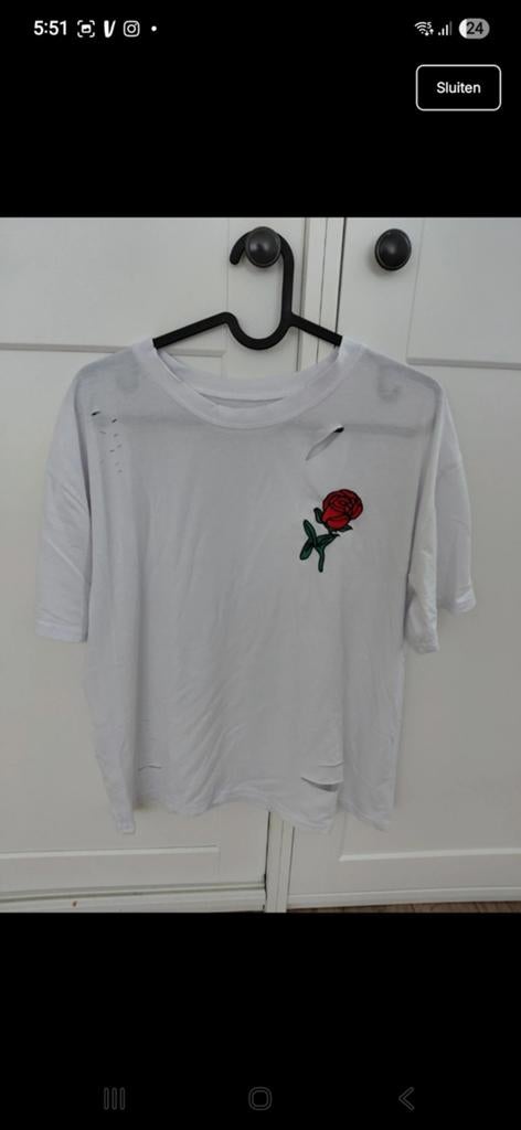 Wit shirt met gaten, Wit, Maat 42/44 (L), Ophalen of Verzenden, Zo goed als nieuw
