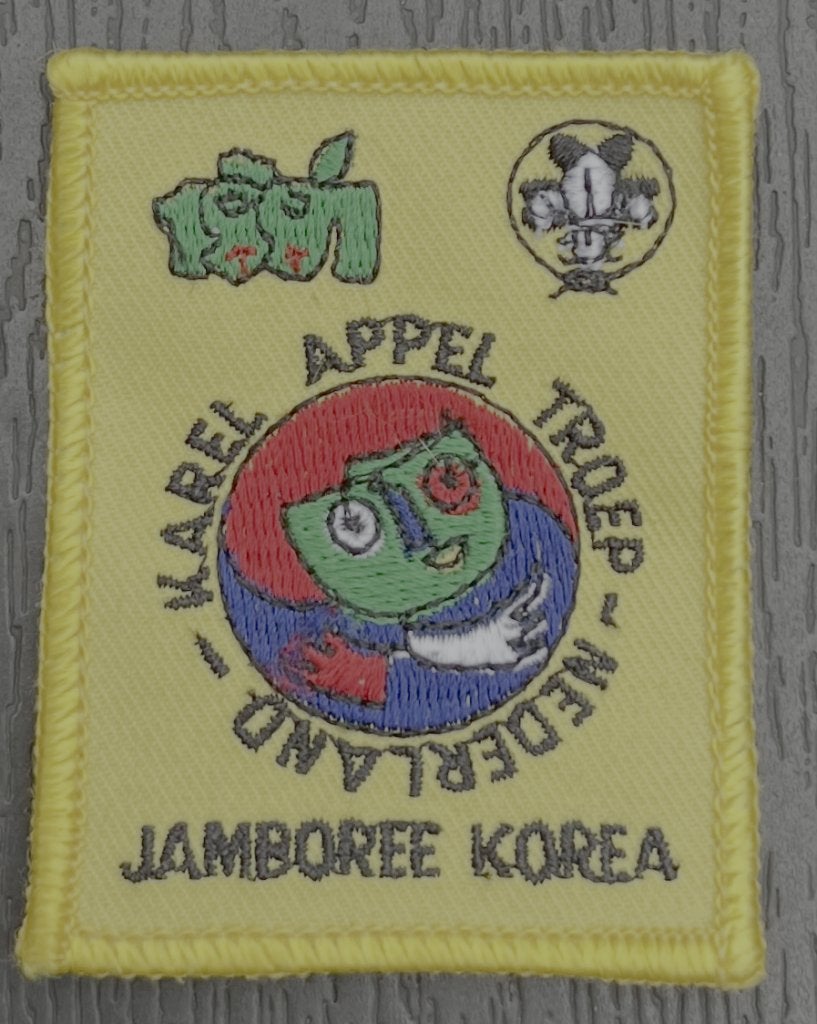 Jamboree WJ 1991 - Korea - NL troep, Verzamelen, Scouting, Ophalen of Verzenden, Zo goed als nieuw, Embleem, Speld of Insigne