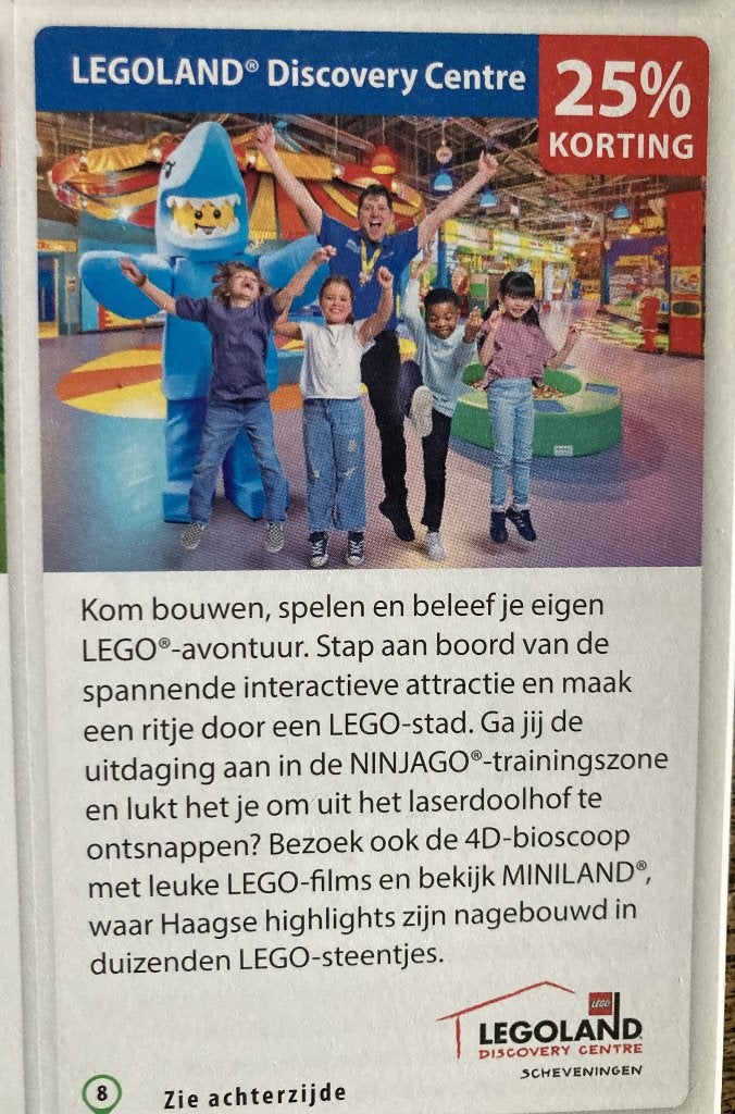 Kortingsbon Lego Discovery Centre, Tickets en Kaartjes, Drie personen of meer, Kortingsbon, Overige typen