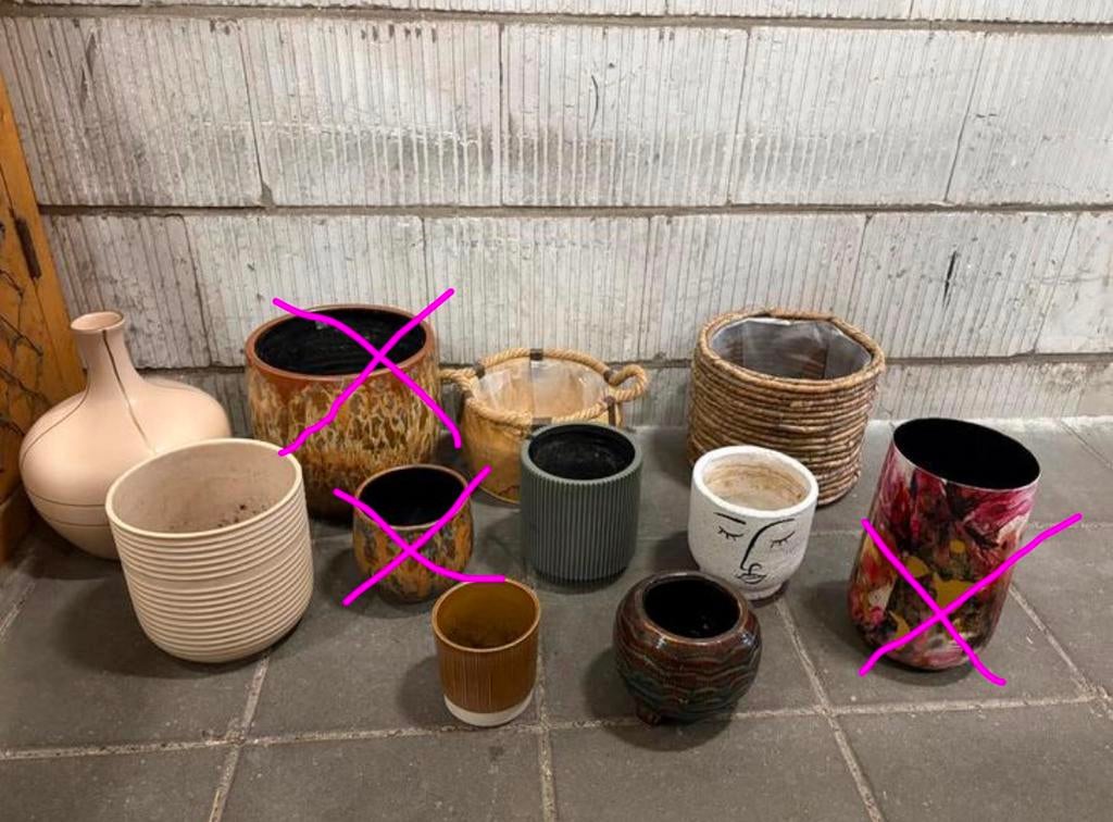 Selectie bloempotten, Tuin en Terras, Bloempotten, Ophalen, Rond, Zo goed als nieuw, Aardewerk