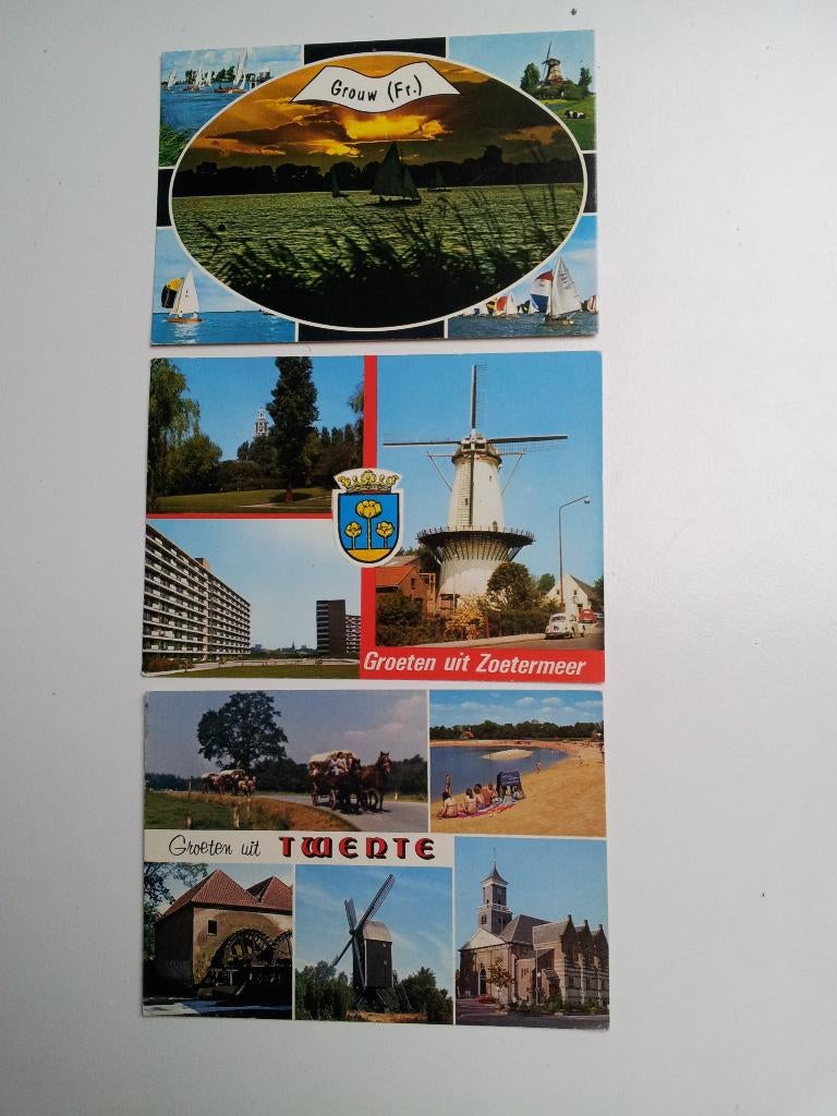 Ansichtkaarten molens Grouw Zoetermeer Twente per stuk biede, Ophalen of Verzenden, 1980 tot heden, Gelopen, Gebouw