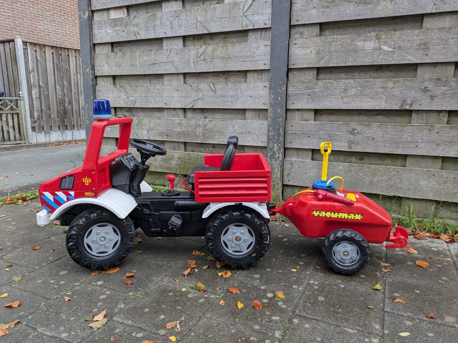 Rolly Toys Unimog Brandweer Trapauto met Trailer, Ophalen, Gebruikt, Trapvoertuig