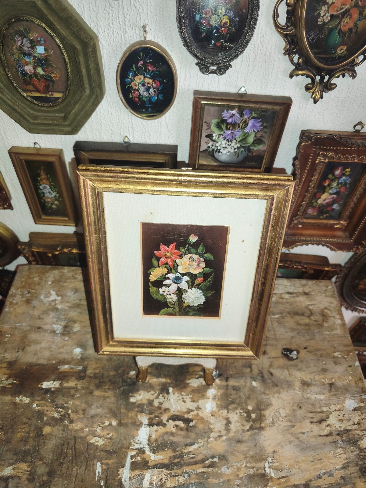 Olieverf schilderijtje olieverfschilderijtje bloemen W49, Ophalen of Verzenden