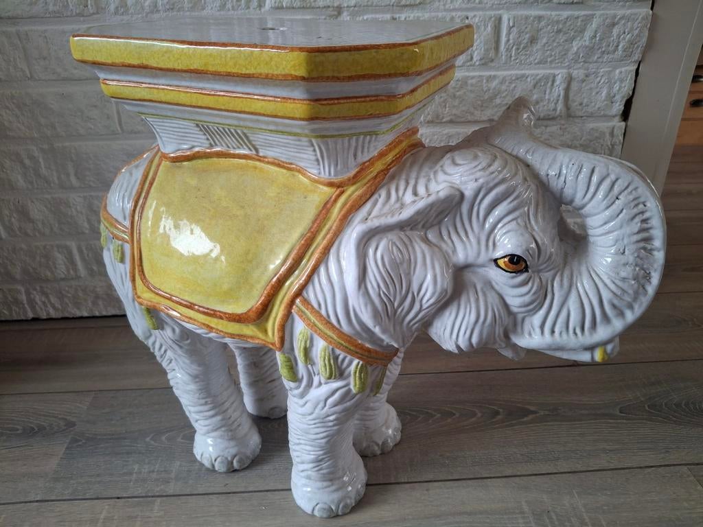 Keramische Olifant Bijzettafel/Krukje - Vintage Stijl, Ophalen