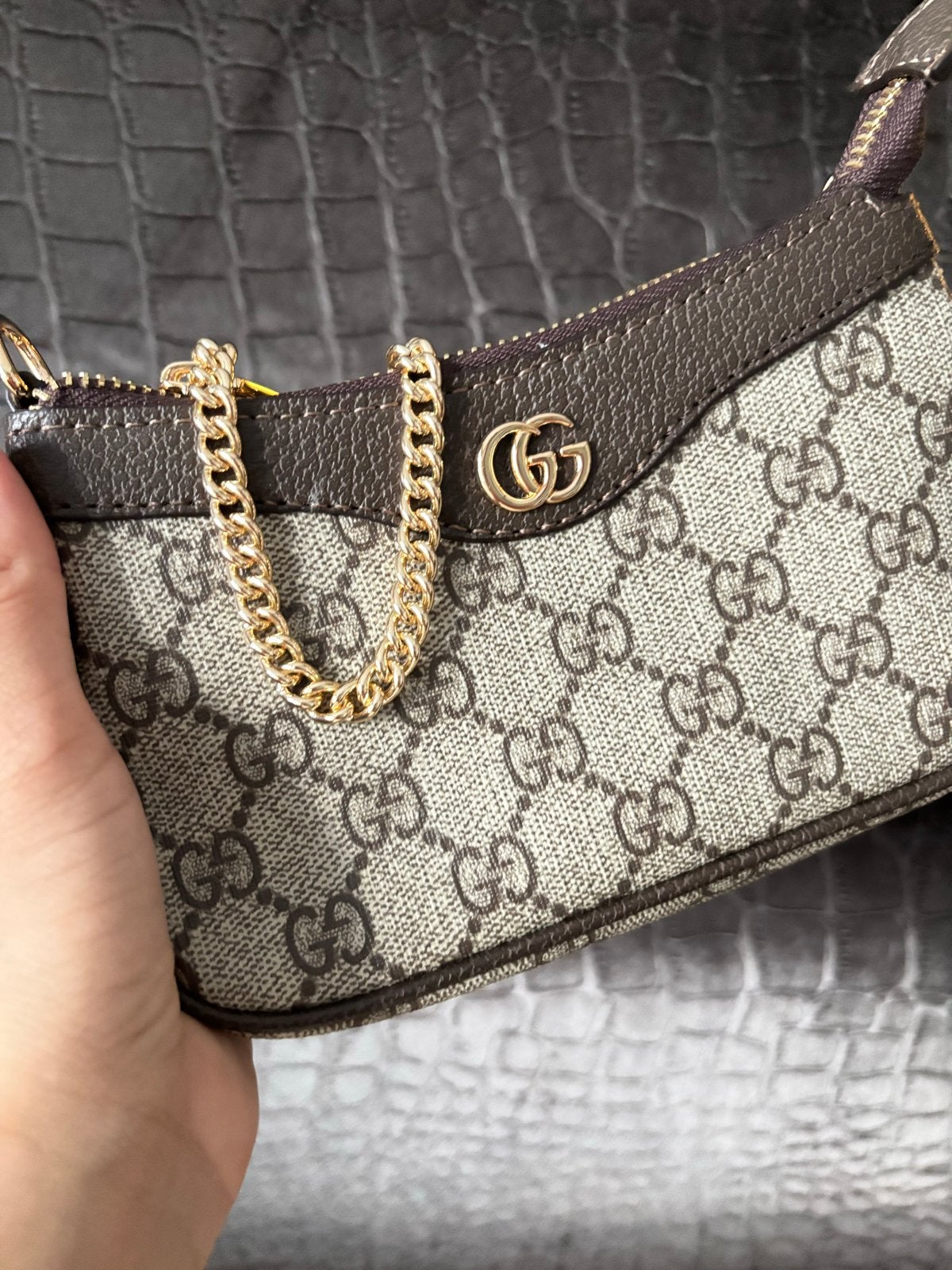 Gucci GG Supreme Mini Tasje met Ketting, Ophalen of Verzenden, Zo goed als nieuw, Bruin, Avondtasje