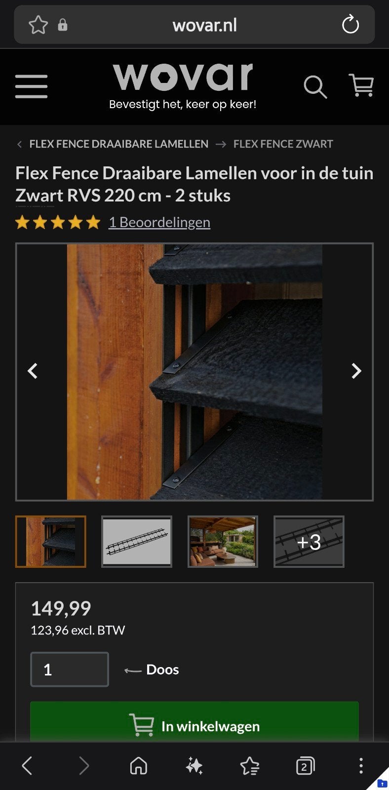 Flex Fence Draaibare Lamellen shutters Zwart RVS 220, Tuin en Terras, Ophalen of Verzenden, Nieuw