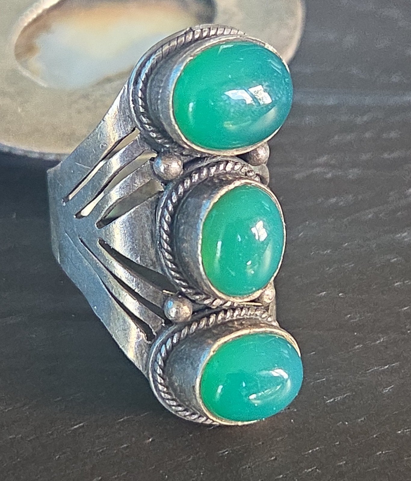 vintage handgemaakte sterling zilveren ring groene onyx