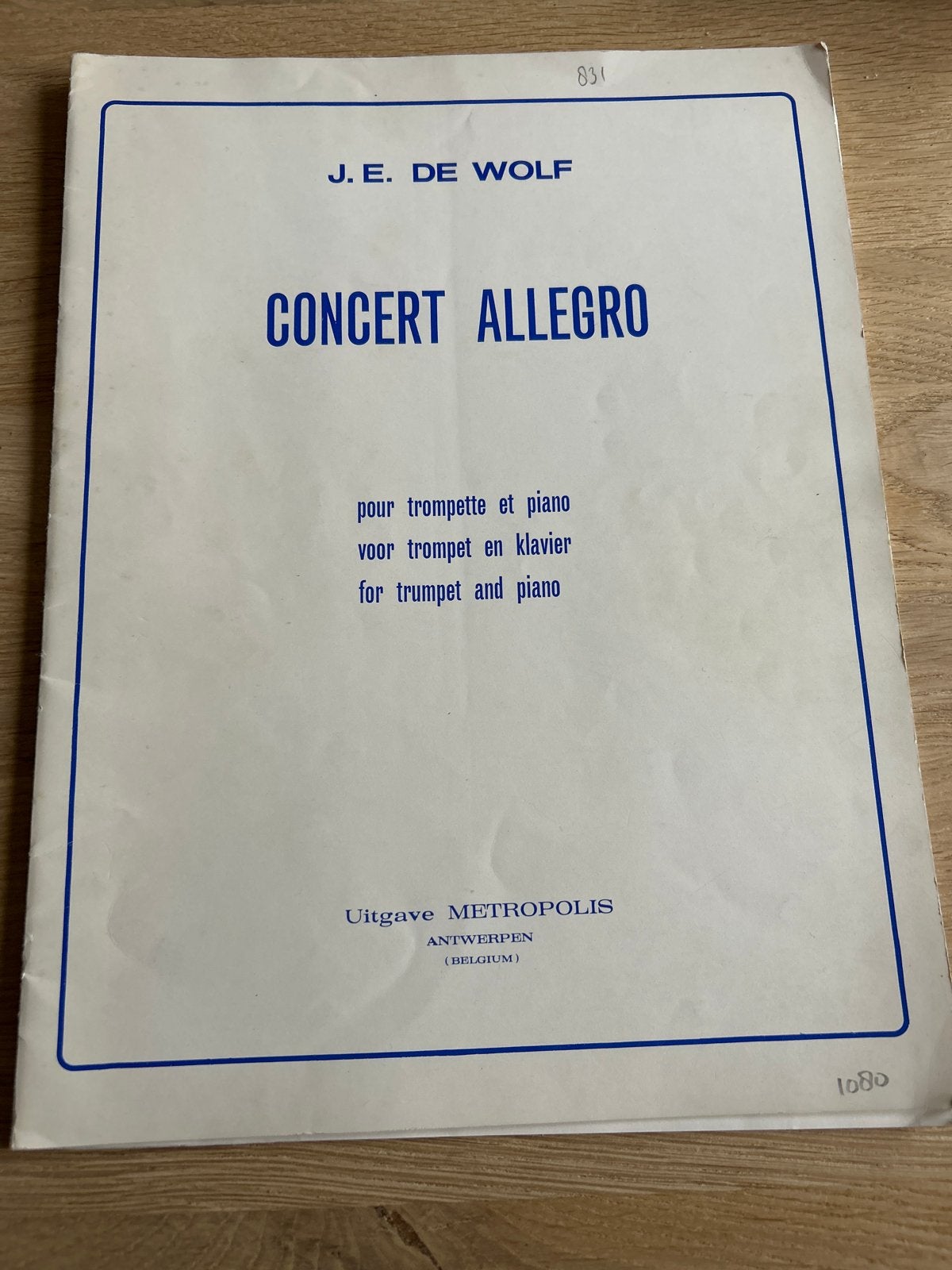 J.E. De Wolf - Concert Allegro voor trompet en piano, Klassiek, Ophalen of Verzenden, Zo goed als nieuw, Artiest of Componist