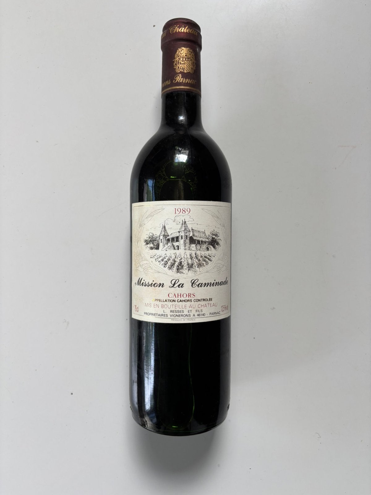 Fles rode  wijn uit 1989 Cahors AOC Chateau la Caminade, Ophalen of Verzenden, Zo goed als nieuw, Frankrijk, Rode wijn