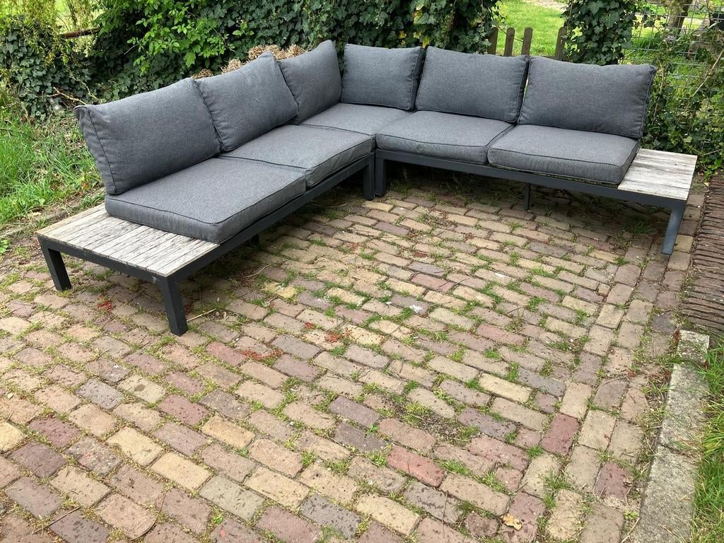 Loungeset Ibiza stijl met aluminium en houten details, Tuin en Terras, Tuinsets en Loungesets, Ophalen, 5 zitplaatsen, Aluminium