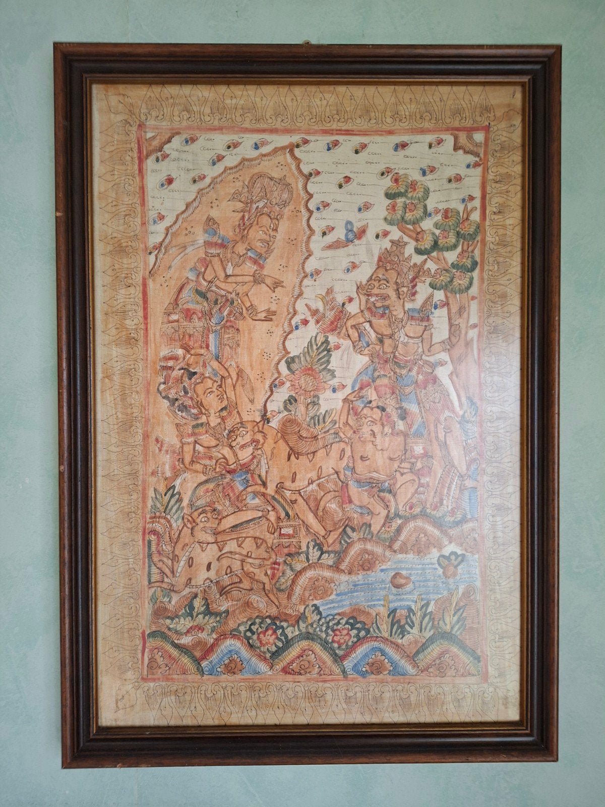 Kamasan Wayang schilderij/Bali/Java/ingelijst/ jaren '30, Antiek en Kunst, Ophalen of Verzenden