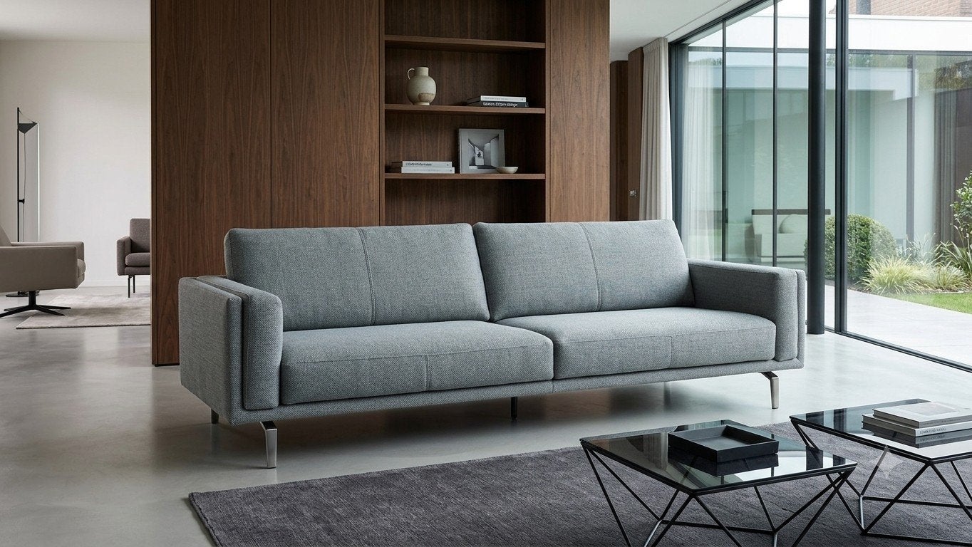 Leolux Bellice | 3 zitsbank | Grijs stof, Leolux, Modern design tweedehands Beck Artifort Minotti, Info@andriesign.nl, Driepersoons