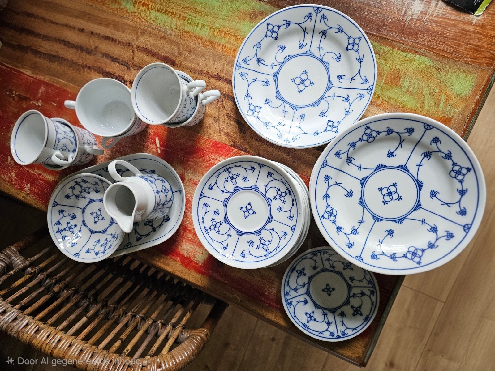 Vintage blauw-wit porseleinen koffie-/dessertservies 35 stuk, Huis en Inrichting, Keuken | Servies, Gebruikt, Overige merken, Keramiek
