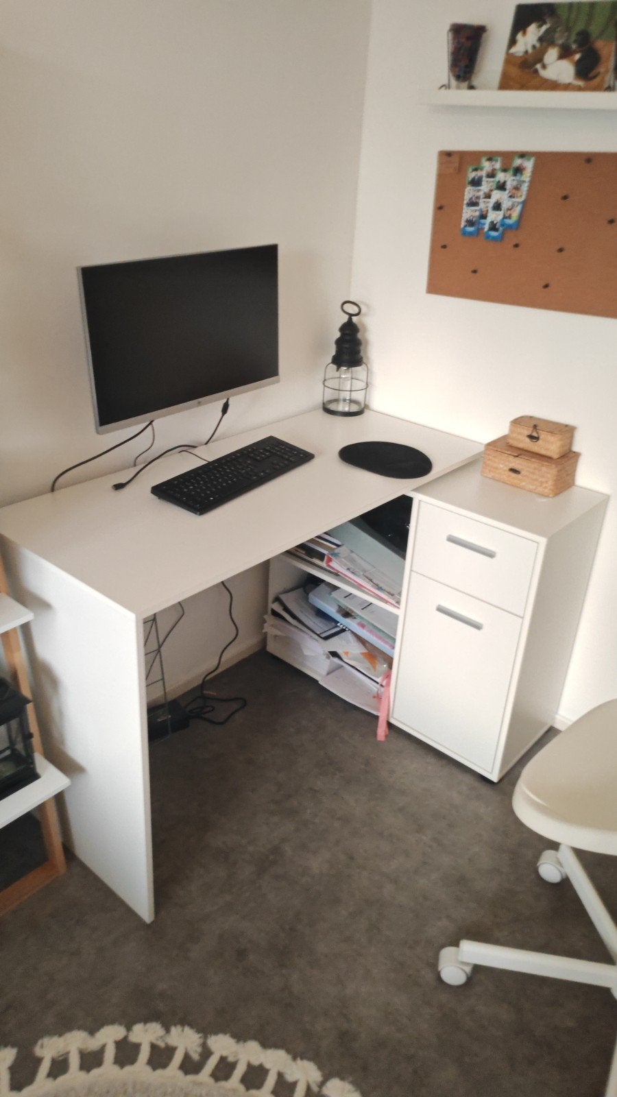 Wit hoekbureau met opbergruimte en lades, Ophalen, Met lades, Gebruikt, Spaanplaat of MDF
