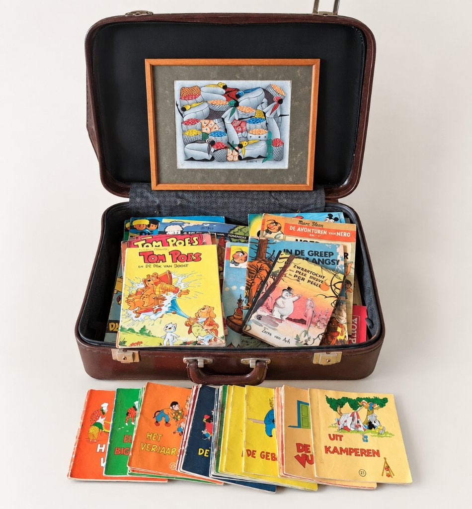 Vintage koffer met stripboeken, Gelezen, Diverse auteurs, Ophalen of Verzenden, Meerdere stripboeken