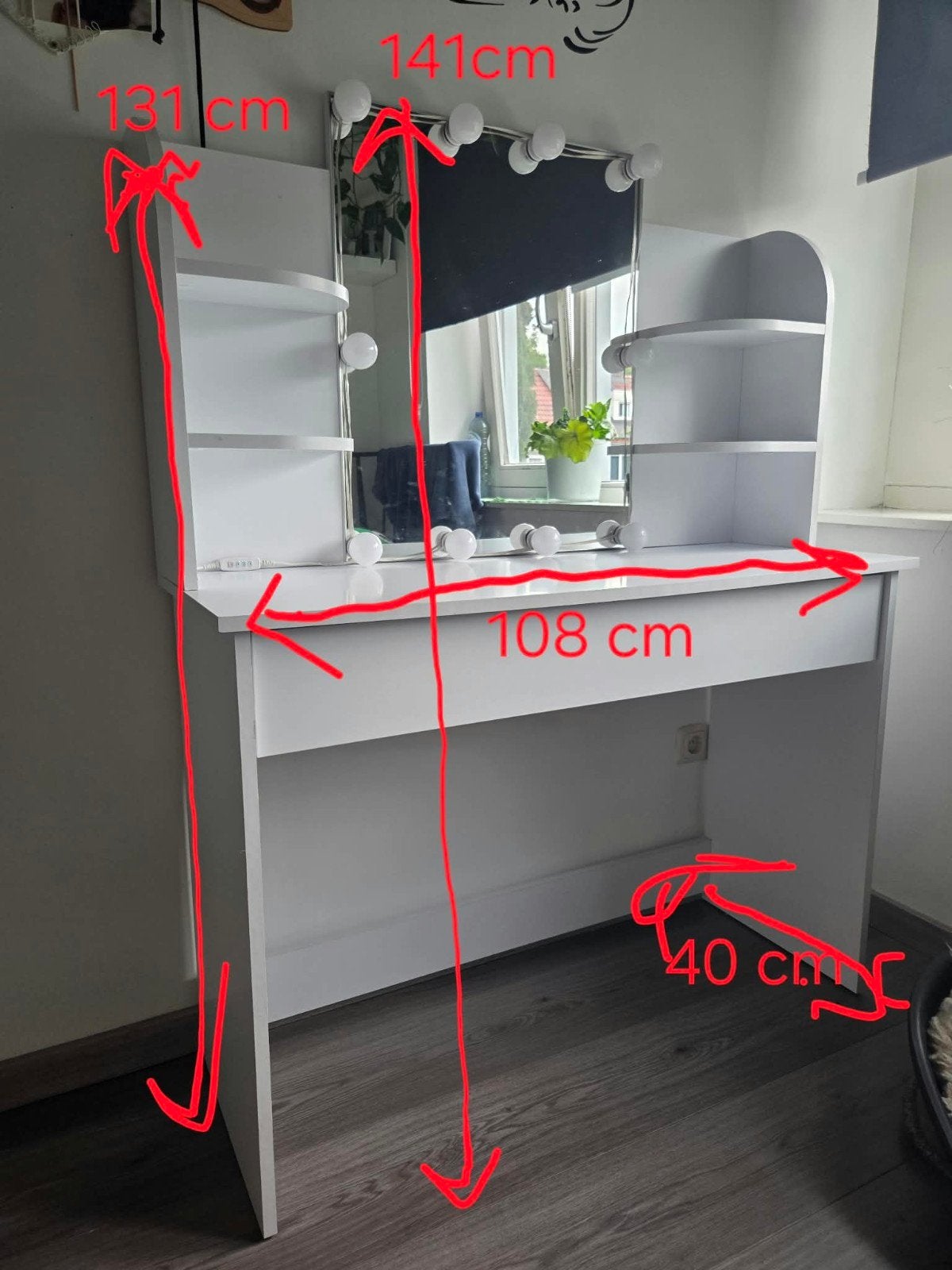 Witte kaptafel met spiegel en verlichting, Ophalen, 100 tot 150 cm, 100 tot 150 cm, Zo goed als nieuw