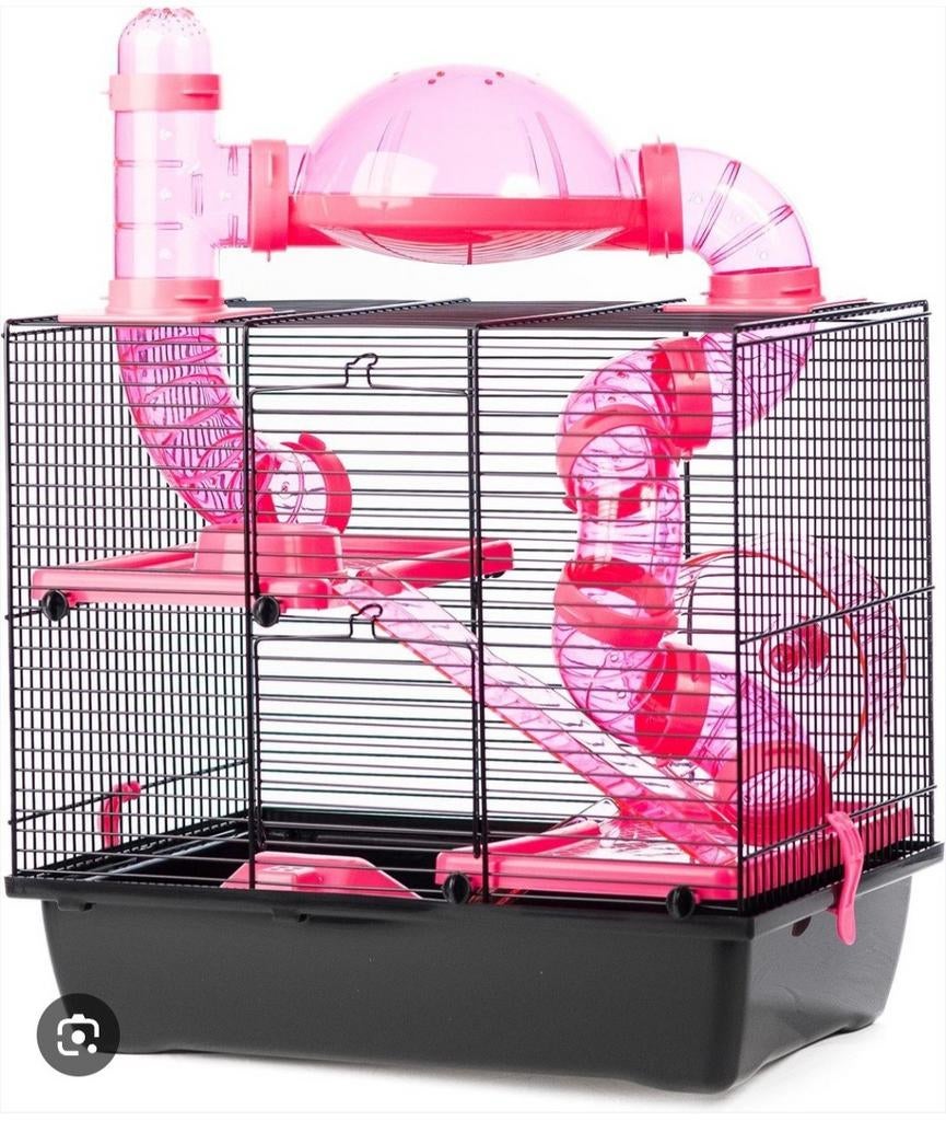 Hamsterkooi met toebehoren - Roze, Dieren en Toebehoren, Knaagdieren en Konijnen | Hokken en Kooien, Kooi, Minder dan 75 cm, Zo goed als nieuw