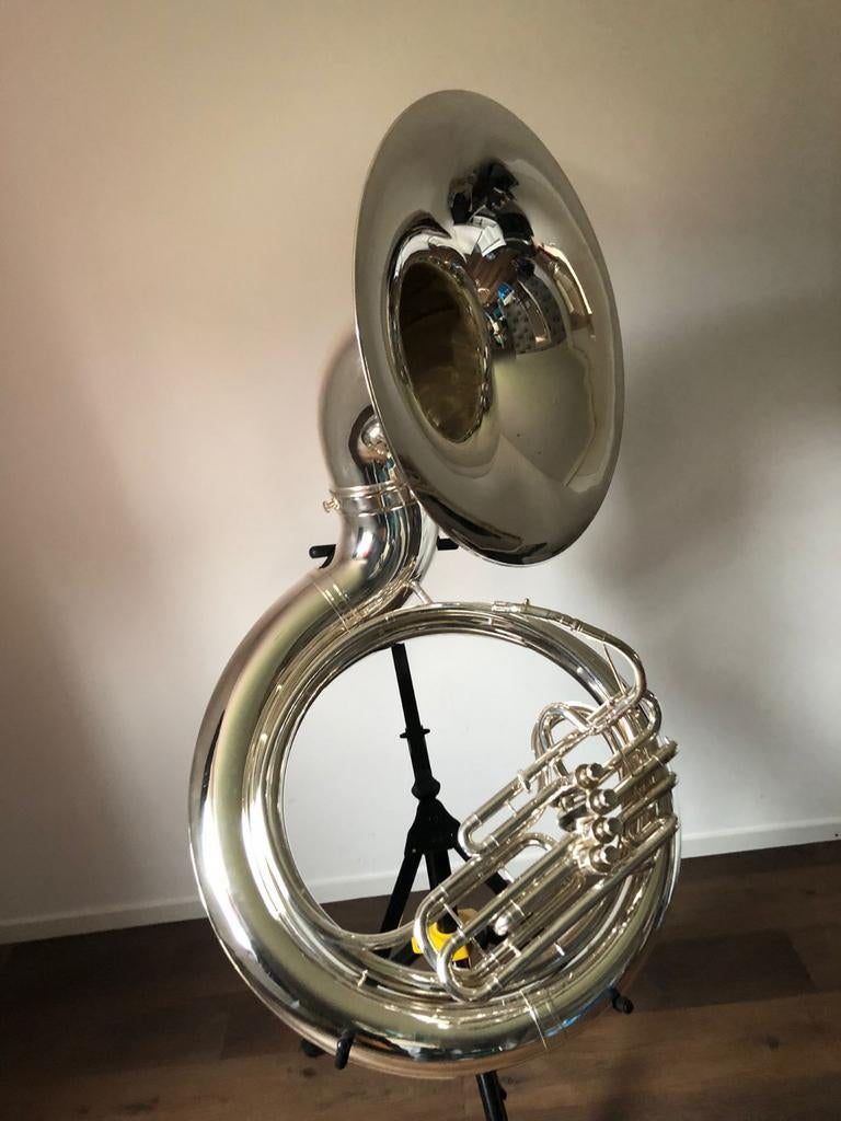 Hofmeister HSH694S Bes-Sousafoon, Ophalen, Zo goed als nieuw, Bes-tuba, Met koffer of draagtas