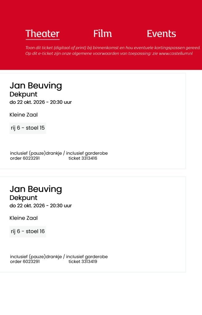 Kaartjes Cabaret Jan Beuving - Dekpunt, Tickets en Kaartjes, Twee personen, Oktober