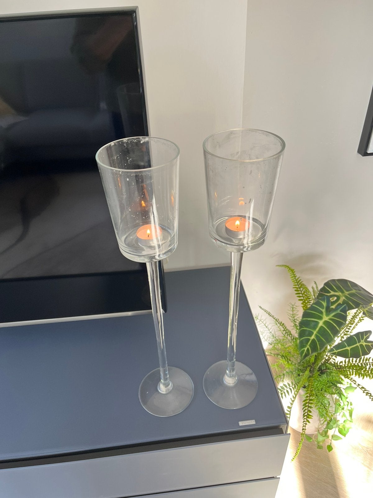 Glazen kandelaars 2x, Huis en Inrichting, Ophalen, Gebruikt