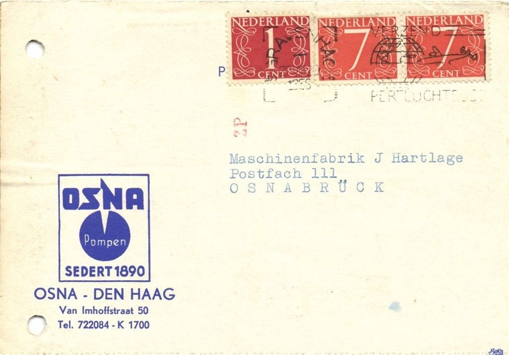 OSNA Pompen - Den Haag - 08.1956 - plikart, Ophalen of Verzenden, Briefkaart