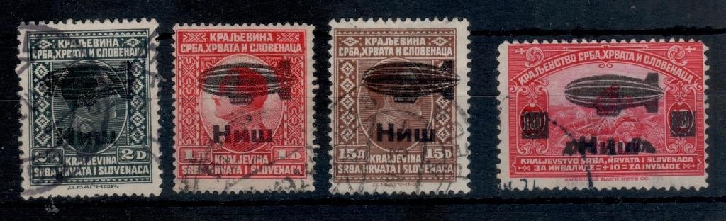 X214A) 4x Han Zeppelin op Joegoslavie opdruk?, Verzenden, Joegoslavië, Gestempeld