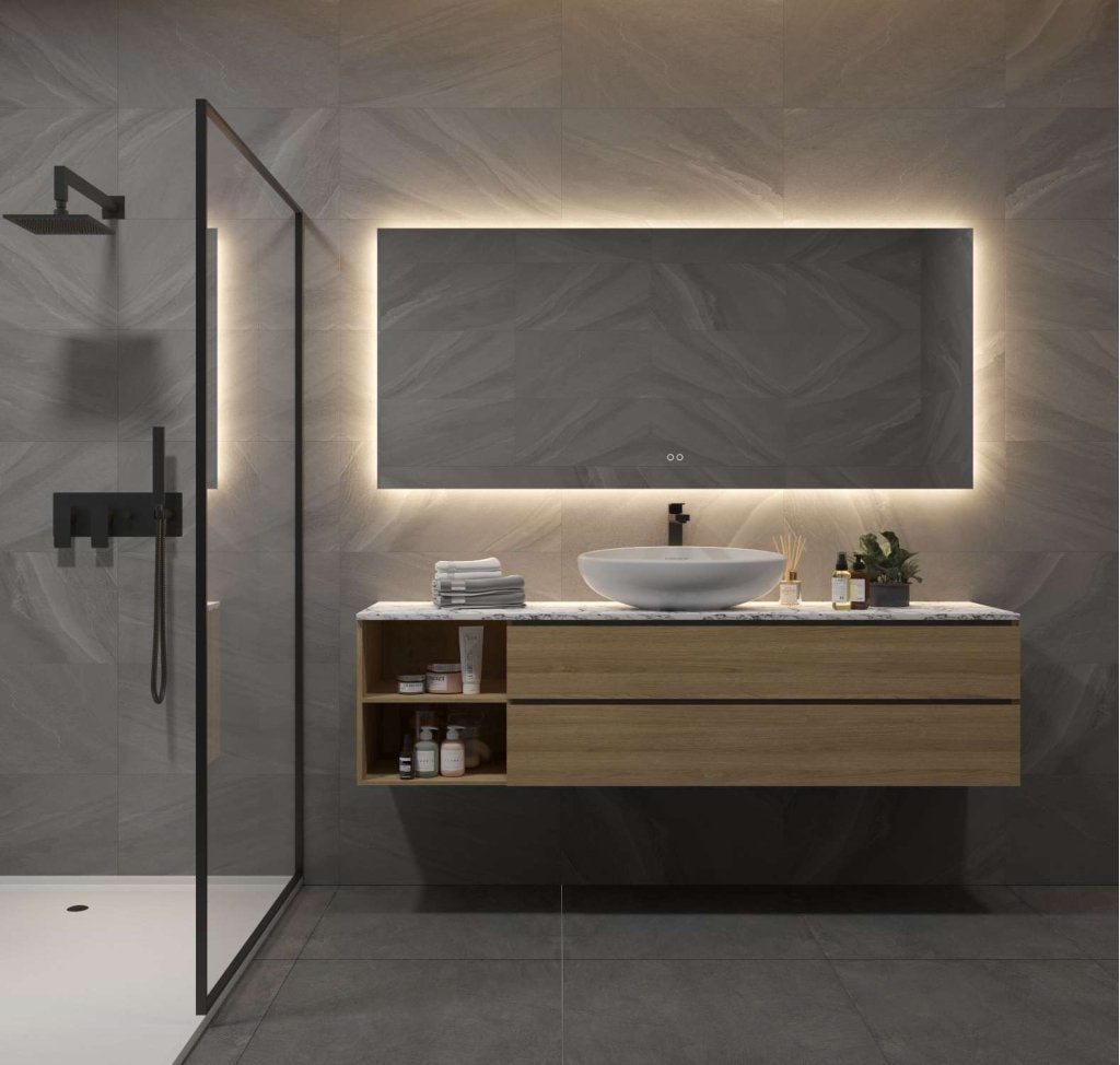 Spiegel met ambi LED, kleurwissel en verwarming 160x70cm, Niet ingevuld, Nieuw, 125 cm of meer, Minder dan 100 cm