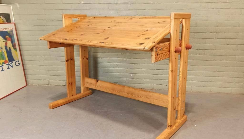 Vintage Grenen Design Kantelbaar Bureau Tekentafel, Ophalen, Tweedehands, Hout, Tweedehands