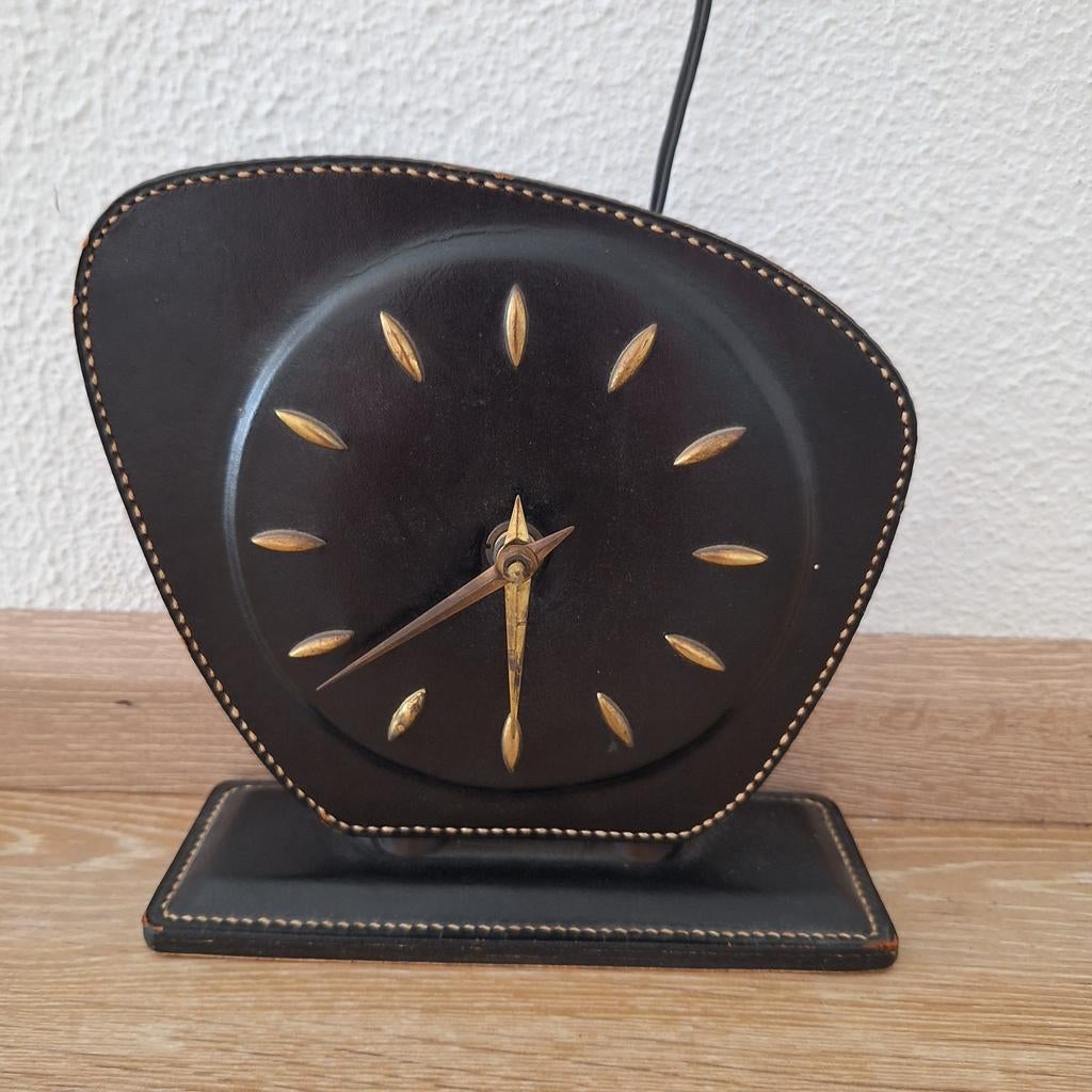 Nufa Jacques Adnet design leer bestikte klok, Antiek en Kunst, Antiek | Klokken, Ophalen