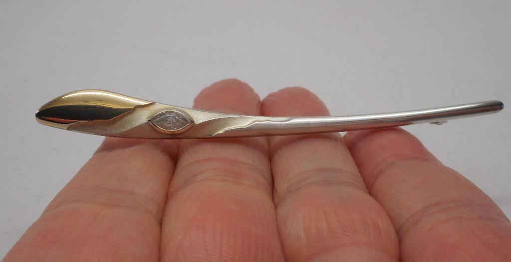 Zilveren Franz Scheuerle modernist broche met goud nr.1589, Verzenden, Zo goed als nieuw, Zilver, Zilver