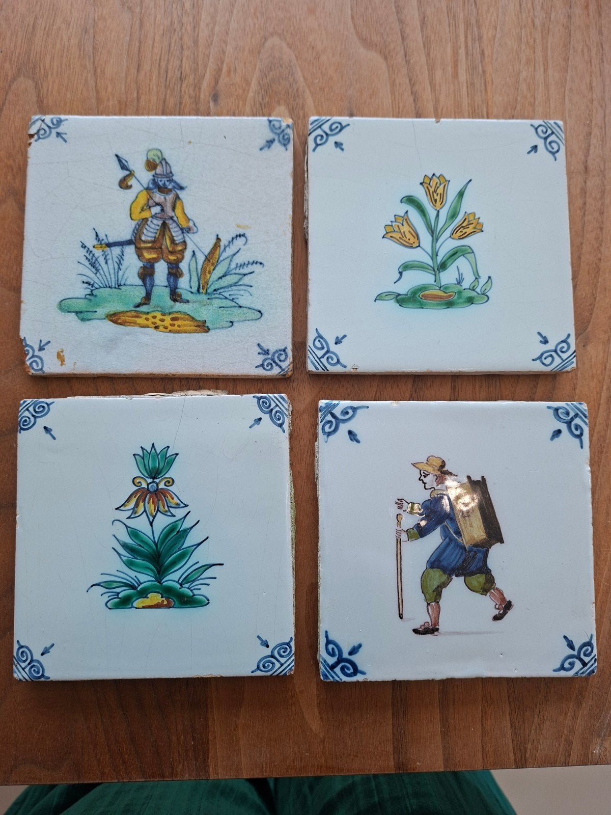 Set van 4 antieke handbeschilderde Hollandse tegels, Ophalen of Verzenden