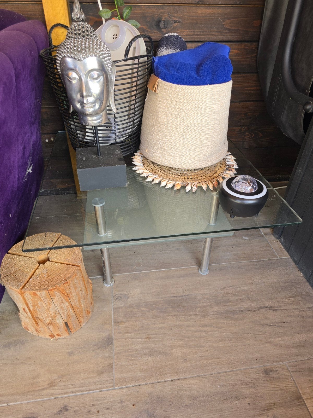 Glazen salontafel of bijzettafel, Huis en Inrichting, Tafels | Sidetables, Ophalen, 100 tot 150 cm, Zo goed als nieuw, 25 tot 50 cm